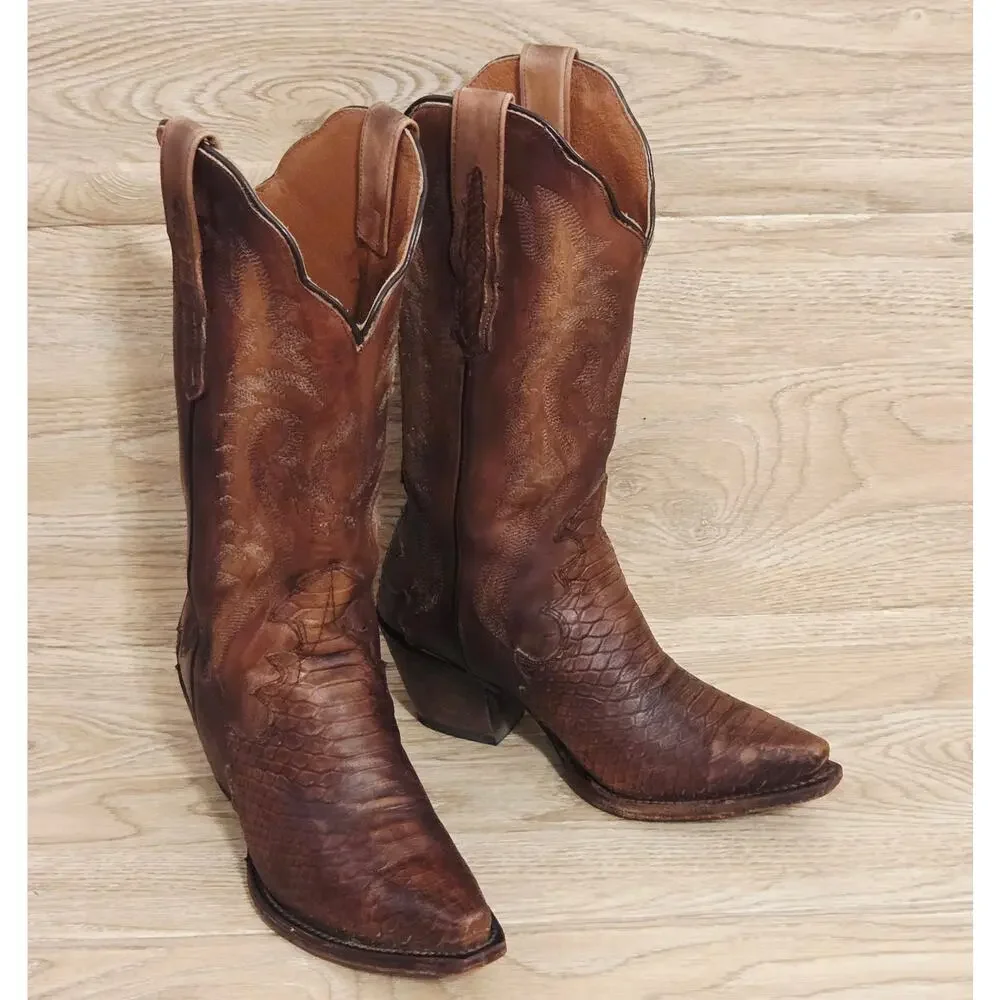 Dan Post Womens Lauryn Western Boots Snip Toe Size 8 M Python Print Leather 3784 - Picture 11 of 11